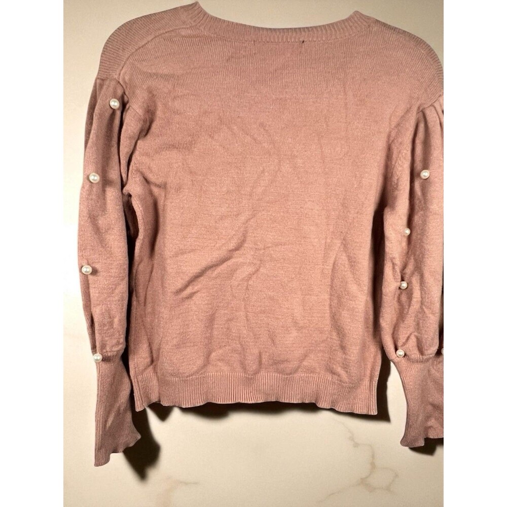 DO+BE Sweater Womens Medium Pink Pullover Puff Sleeve Pearl Detail Feminine Soft